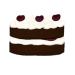 chocolate cake with whipped cream and cherries